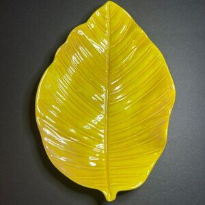 Laurie Gates Decorative Yellow Ceramic Leaf Trinket Dish / Snack Plate 9.5"